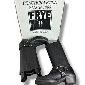 Vintage 90s Frye Harness 12R Black Leather Boots Made in USA w Original Box Sz 7